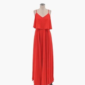 LULUS Dress‎ Womens Size M Red Ruffle VNeck Spaghetti Strap Love Runs High Maxi
